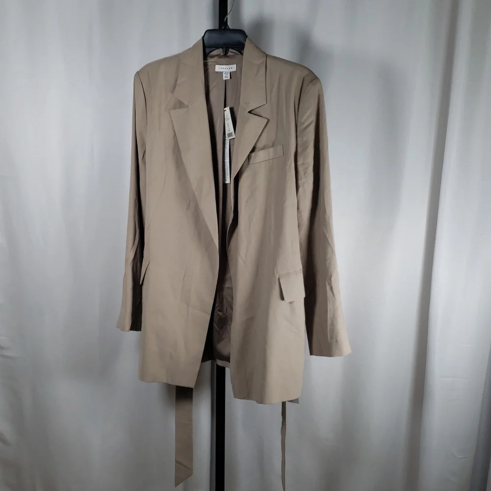 Topshop Taupe Belted Long-Line Blazer  - SZ 8‎ - NWT - Picture 5 of 8